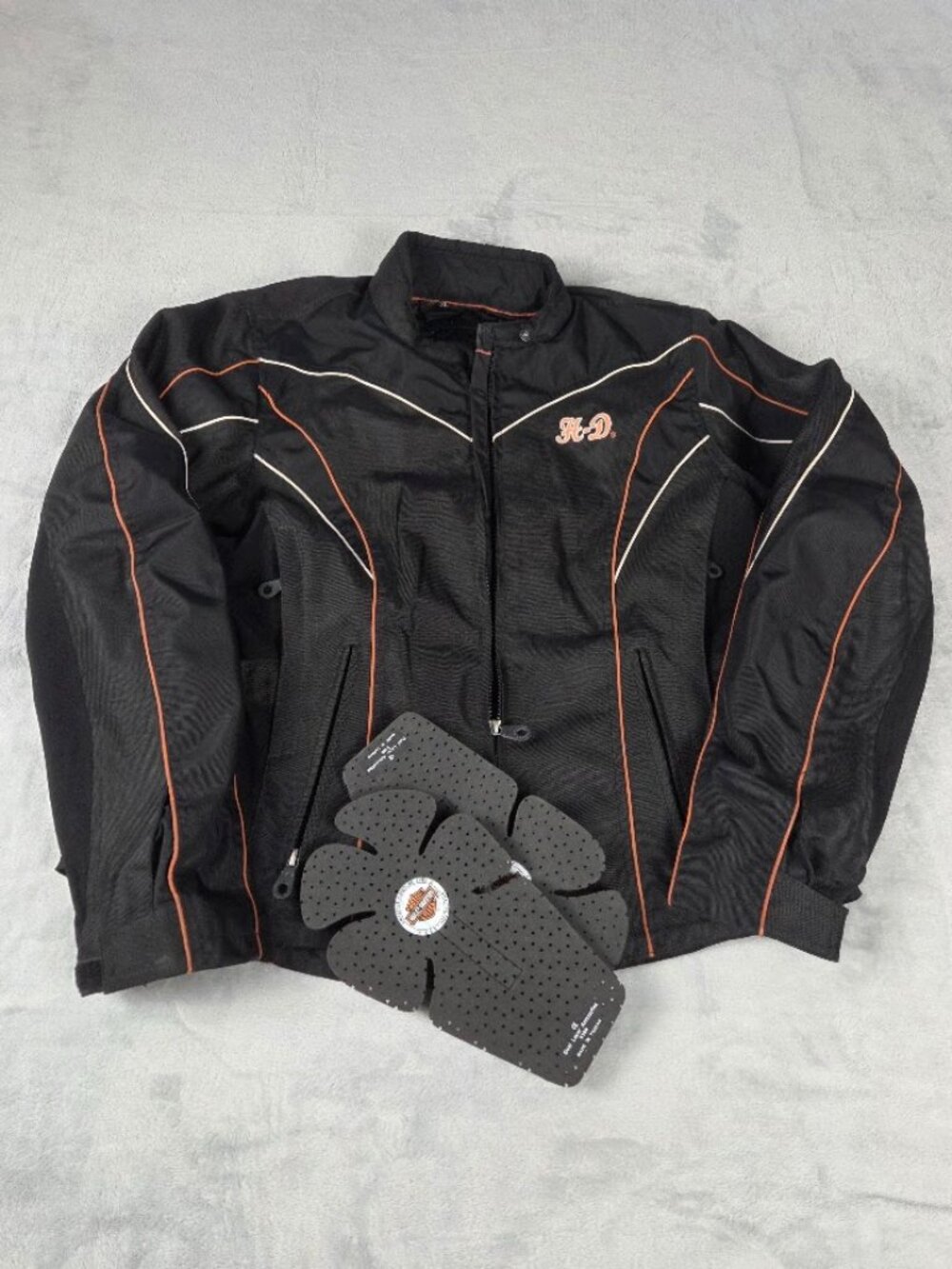 Harley Davidson Mesh Riding Jacket Womens XL Black Orange Piping With Body Armor